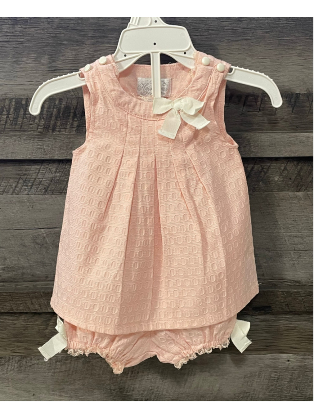 Heirlooms By Polly Flinders Baby Girl Pink Bow Dress & Bloomer Set 3-6 Months